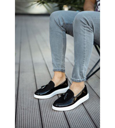 ByselShoes CH002 RBT Loafer Verniciata Erkek Ayakkabı SIYAH