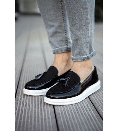 ByselShoes CH002 RBT Loafer Verniciata Erkek Ayakkabı SIYAH