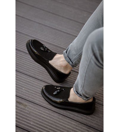 ByselShoes CH002 RST Loafer Verniciata Erkek Ayakkabı SIYAH