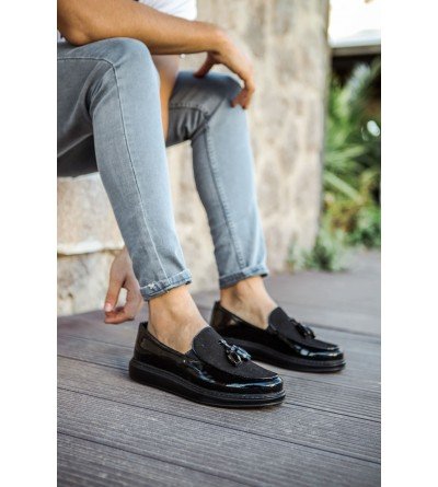 ByselShoes CH002 RST Loafer Verniciata Erkek Ayakkabı SIYAH