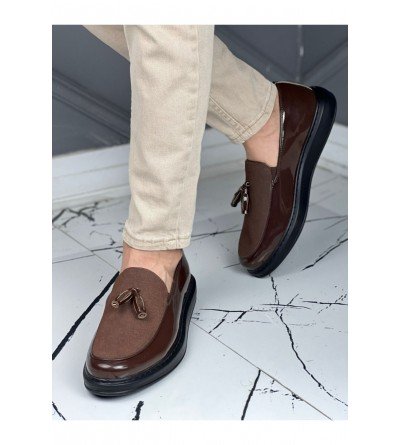 ByselShoes CH002 RST Loafer Verniciata Erkek Ayakkabı KAHVE