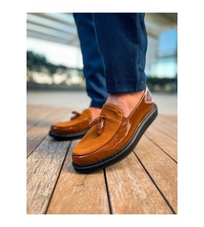 ByselShoes CH002 RST Loafer Verniciata Erkek Ayakkabı TABA