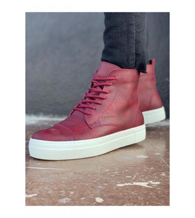 ByselShoes CH029 CBT Vulcanized Lace Up Erkek Bot BORDO