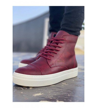 ByselShoes CH029 CBT Vulcanized Lace Up Erkek Bot BORDO