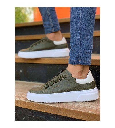 ByselShoes CH092 GBT Zip Style Erkek Ayakkabı HAKI/BEYAZ