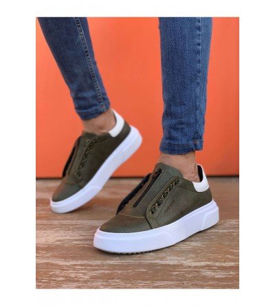 ByselShoes CH092 GBT Zip Style Erkek Ayakkabı HAKI/BEYAZ