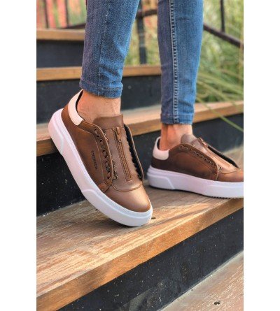 ByselShoes CH092 GBT Zip Style Erkek Ayakkabı TABA/BEYAZ