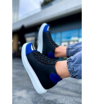 ByselShoes CH267 GBT Roma Mirror Erkek Bot SIYAH/SAX MAVI